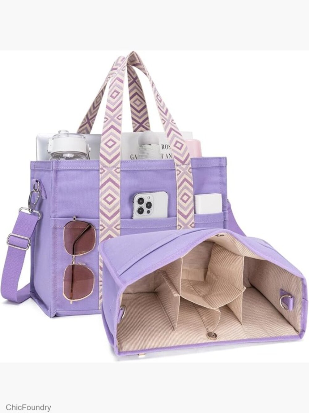 Canvas Tote Bag Set with Organizer Insert, Travel Handbag Shoulder Bag